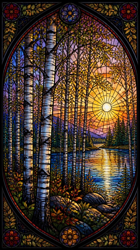 a serene birch forest in soft morning light, no people, no text