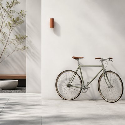 bicyle resting against a wall — Minimalist Interior Design