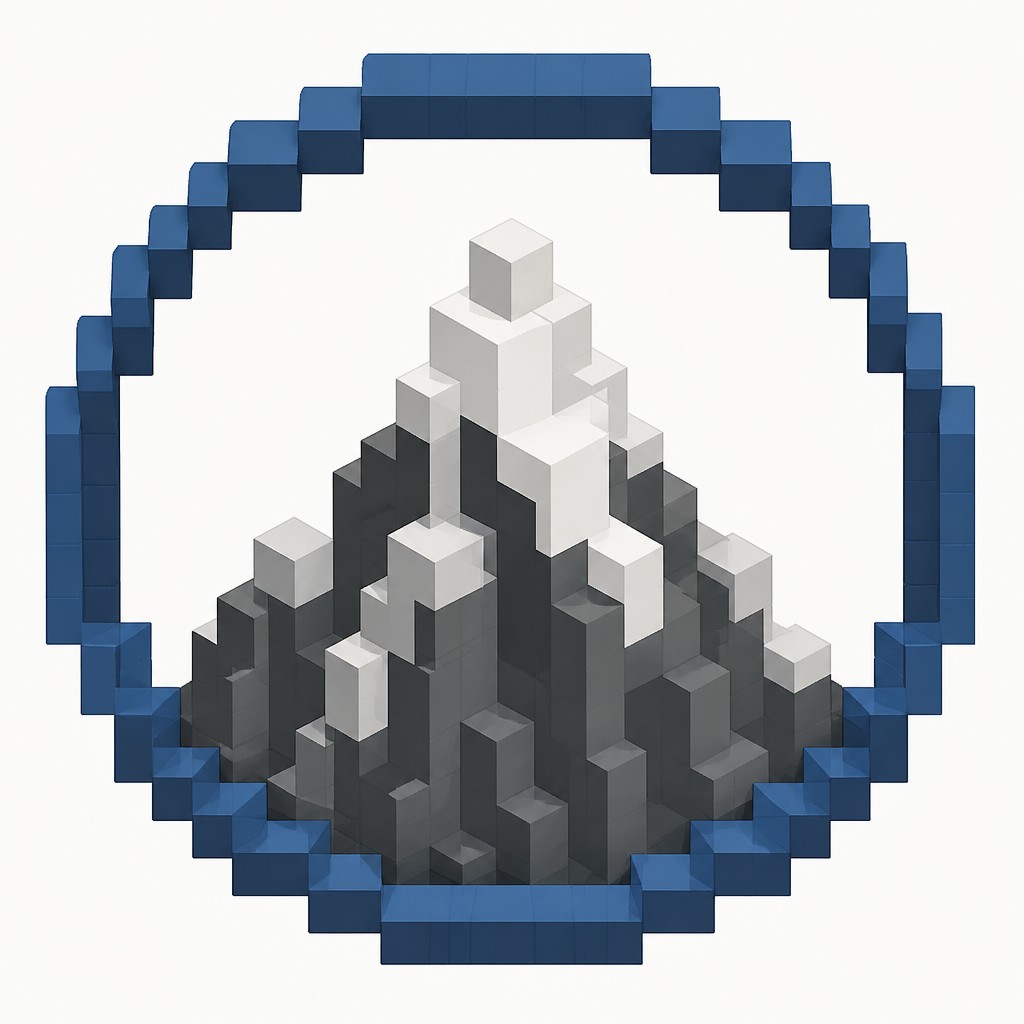 an emblem of a mountain peak inside a circle, simple bold shapes on a plain background, no text or lettering