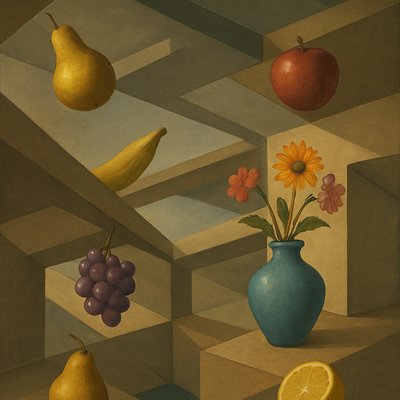 still life arrangement of fruits and flowers