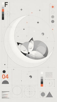 a sleeping baby fox curled on a crescent moon among soft stars, gentle and warm, no text