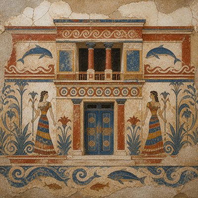 house with front view — Minoan Fresco Art Style