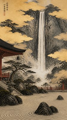 towering waterfall cascading down a cliff
