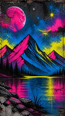 a tranquil mountain lake beneath a starry night sky, no people, no text