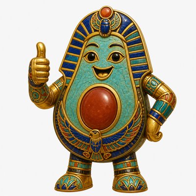 a happy avocado character giving a thumbs up, bold readable design on a plain background, no text