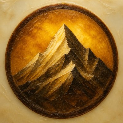 an emblem of a mountain peak inside a circle, simple bold shapes on a plain background, no text or lettering
