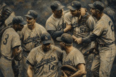 a painting of a group of baseball players