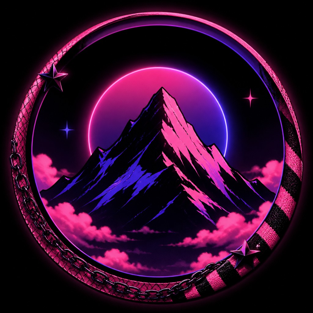 an emblem of a mountain peak inside a circle, simple bold shapes on a plain background, no text or lettering