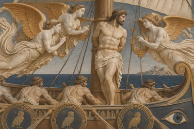 ancient greek ignudi Odysseus tied to the mast and the Sirens