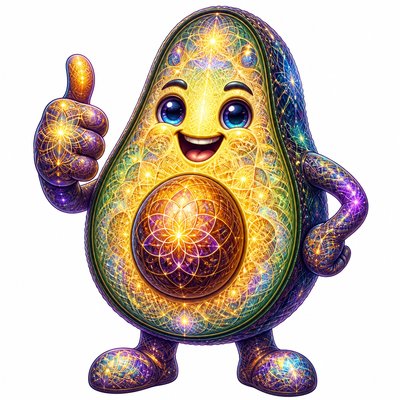 a happy avocado character giving a thumbs up, bold readable design on a plain background, no text