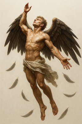 a drawing of a man with wings on his back