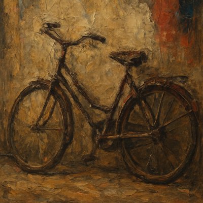 bicyle resting against a wall