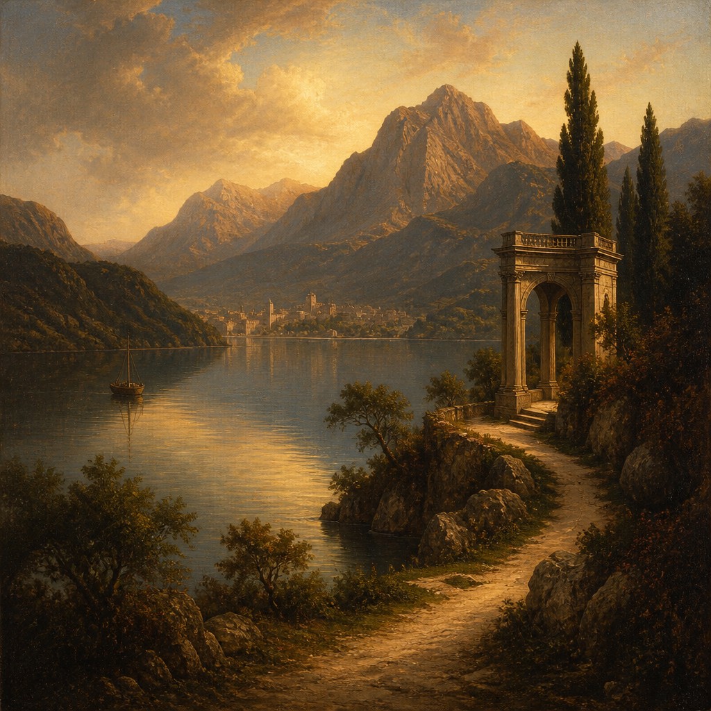 serene landscape with mountains and water