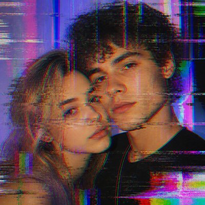 portrait of two people together — Glitch Art Style