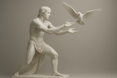 a statue of a man holding a dove