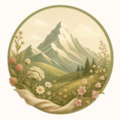 an emblem of a mountain peak inside a circle, simple bold shapes on a plain background, no text or lettering