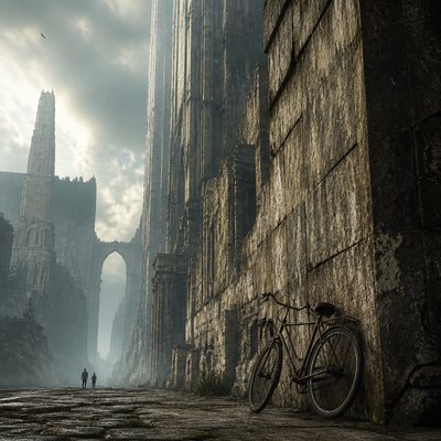 bicyle resting against a wall — Epic Scale Art Style