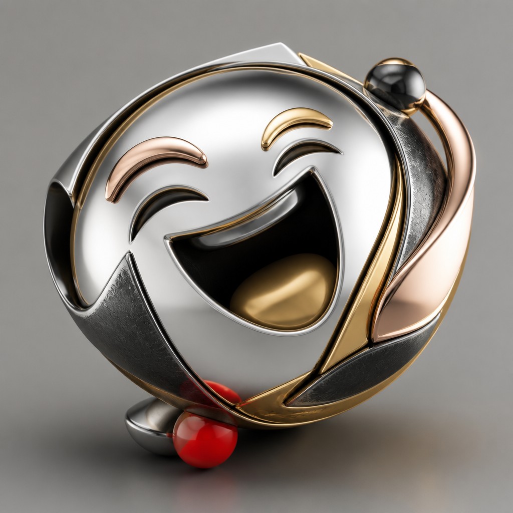 an exaggerated laughing face of an original round mascot character, bold and readable at small size, plain background, no text