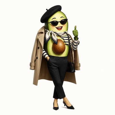 a happy avocado character giving a thumbs up, bold readable design on a plain background, no text