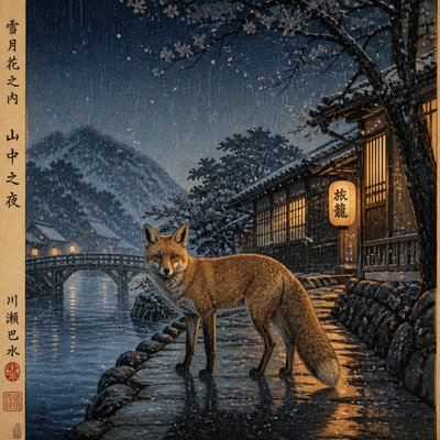 animal standing in natural pose — Shin-hanga Print Style