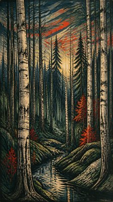 a serene birch forest in soft morning light, no people, no text