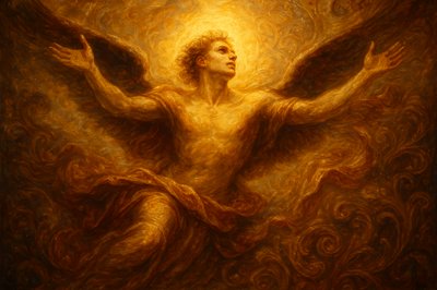 a painting of a man with his arms outstretched