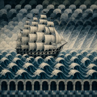 sailing ship on a stormy sea
