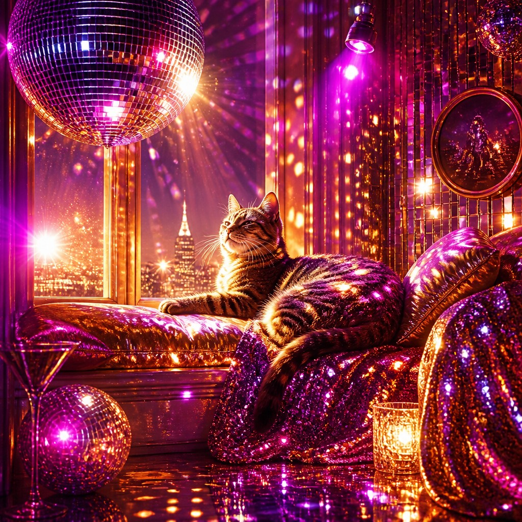 a cat lounging in a sunlit window — Disco Aesthetic