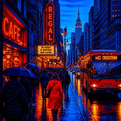 urban street with city activity — Complementary Color Art Style
