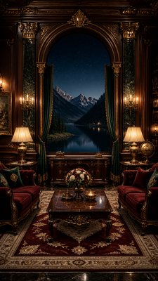 a tranquil mountain lake beneath a starry night sky, no people, no text