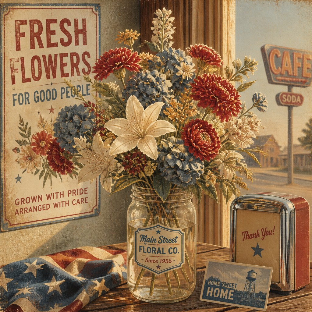 bouquet of flowers in a glass vase — Americana Aesthetic