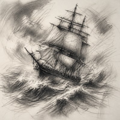 sailing ship on a stormy sea