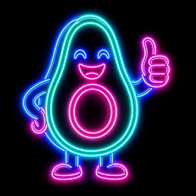 a happy avocado character giving a thumbs up, bold readable design on a plain background, no text