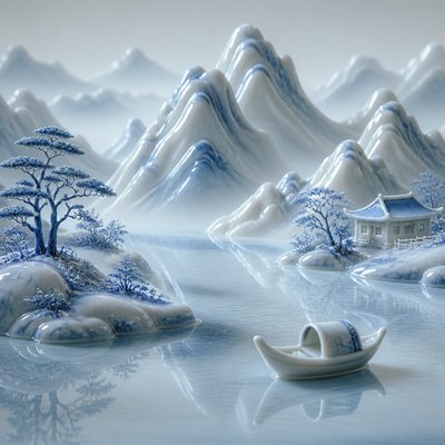 serene landscape with mountains and water