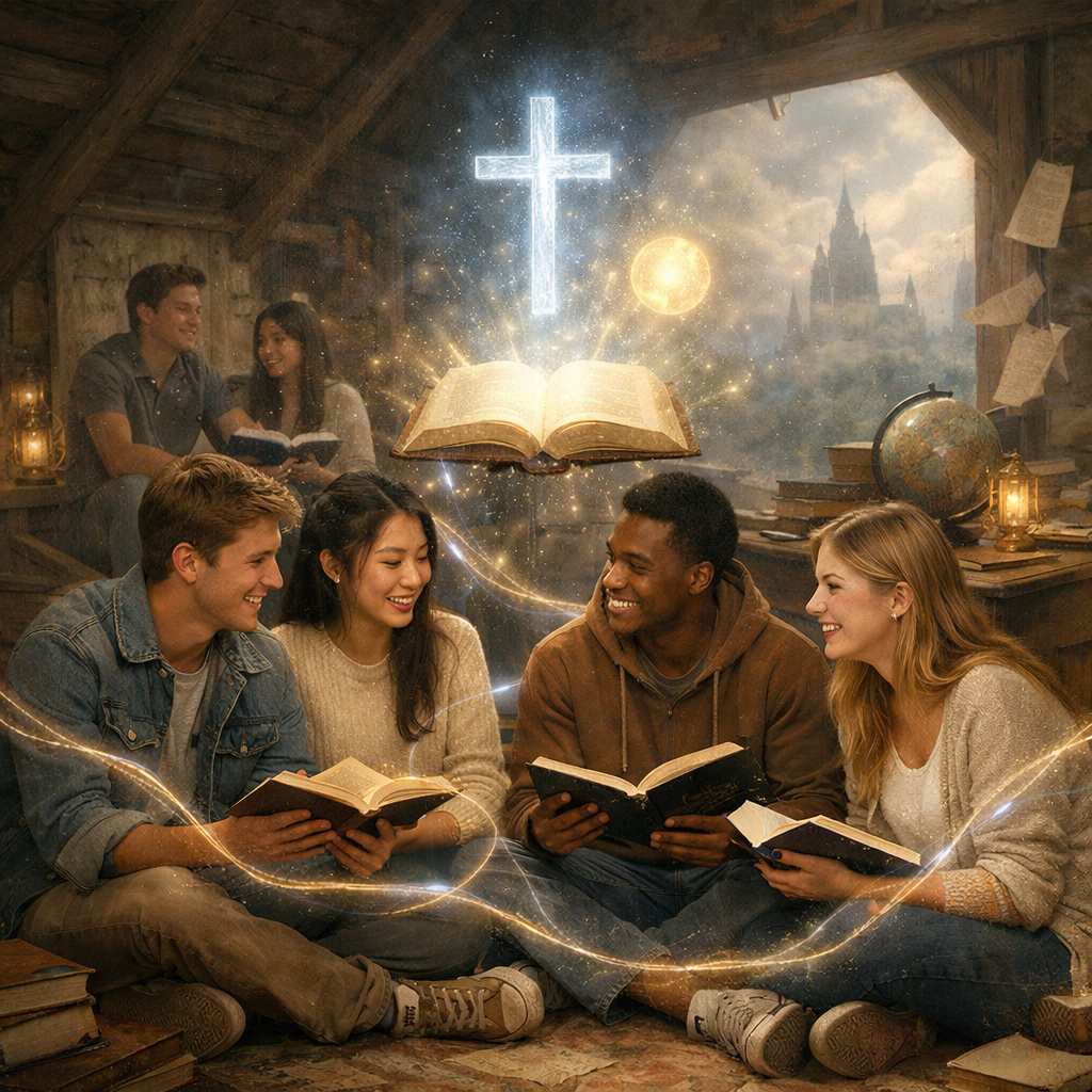 “That their hearts might be comforted, being knit together in love, and unto all riches of the full assurance of understanding, to the acknowledgement of the mystery of God, and of the Father, and of Christ; In whom are hid all the treasures of wisdom and knowledge. And this I say, lest any man should beguile you with enticing words. For though I be absent in the flesh, yet am I with you in the spirit, joying and beholding your order, and the stedfastness of your faith in Christ.” (Colossians 2:2-5, KJV)
Please use youthful people to express this.