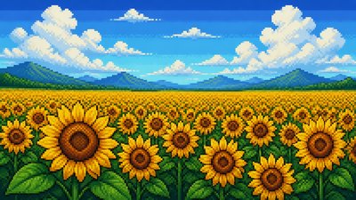 an endless field of sunflowers under summer clouds, no people