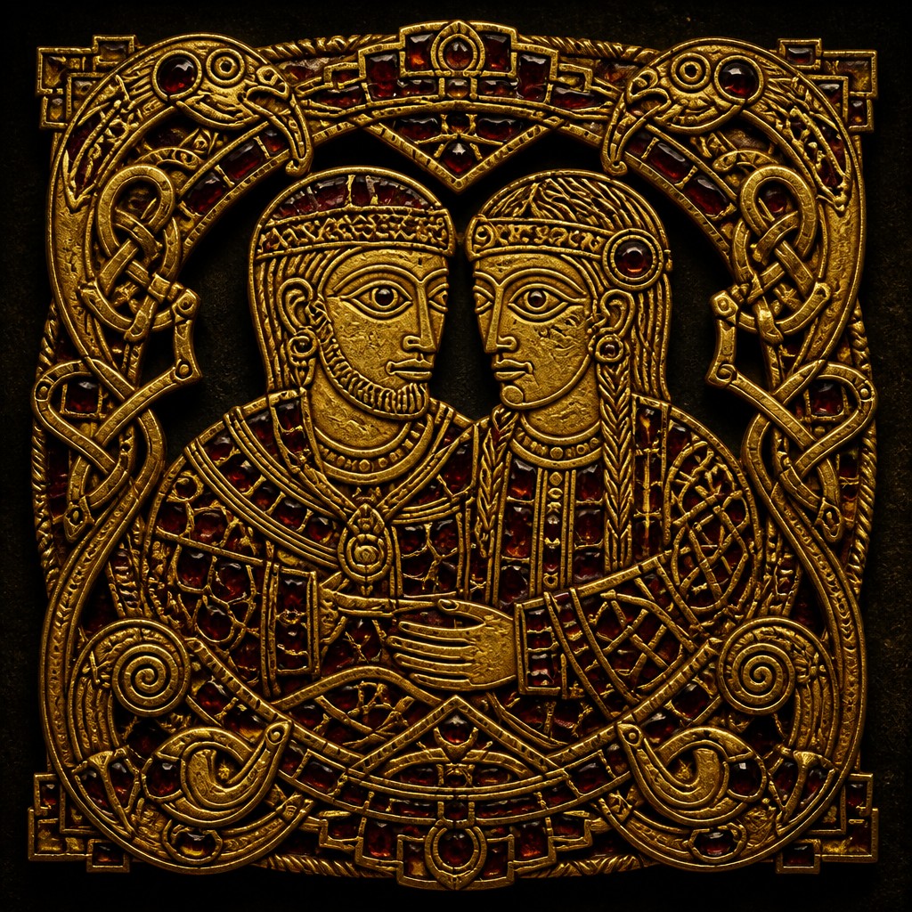 portrait of two people together — Anglo-Saxon Metalwork Art Style