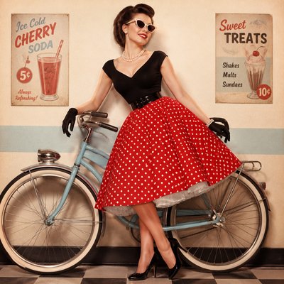 bicyle resting against a wall — Vintage 50s Fashion Style