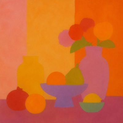 still life arrangement of fruits and flowers