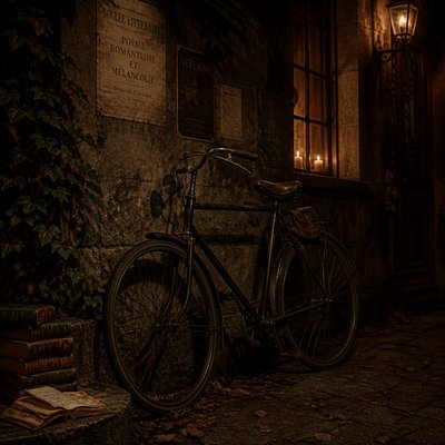 bicyle resting against a wall