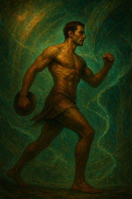 a painting of a man with a ball in his hand