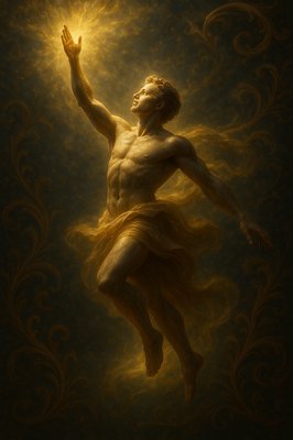 a painting of a man floating in the air