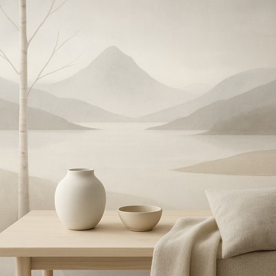 serene landscape with mountains and water