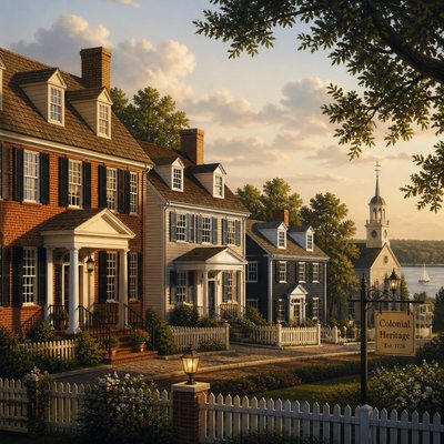 wide landscape with natural scenery — Colonial Architecture