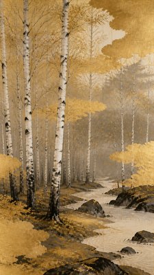 a serene birch forest in soft morning light, no people, no text