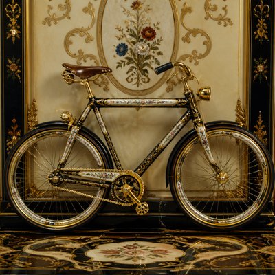 bicyle resting against a wall — Decorative Arts Style