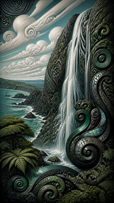 towering waterfall cascading down a cliff
