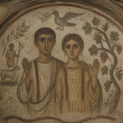 portrait of two people together — Early Christian Art Style