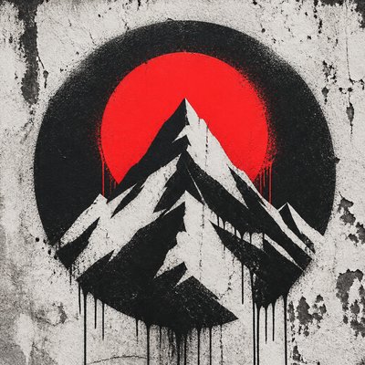 an emblem of a mountain peak inside a circle, simple bold shapes on a plain background, no text or lettering