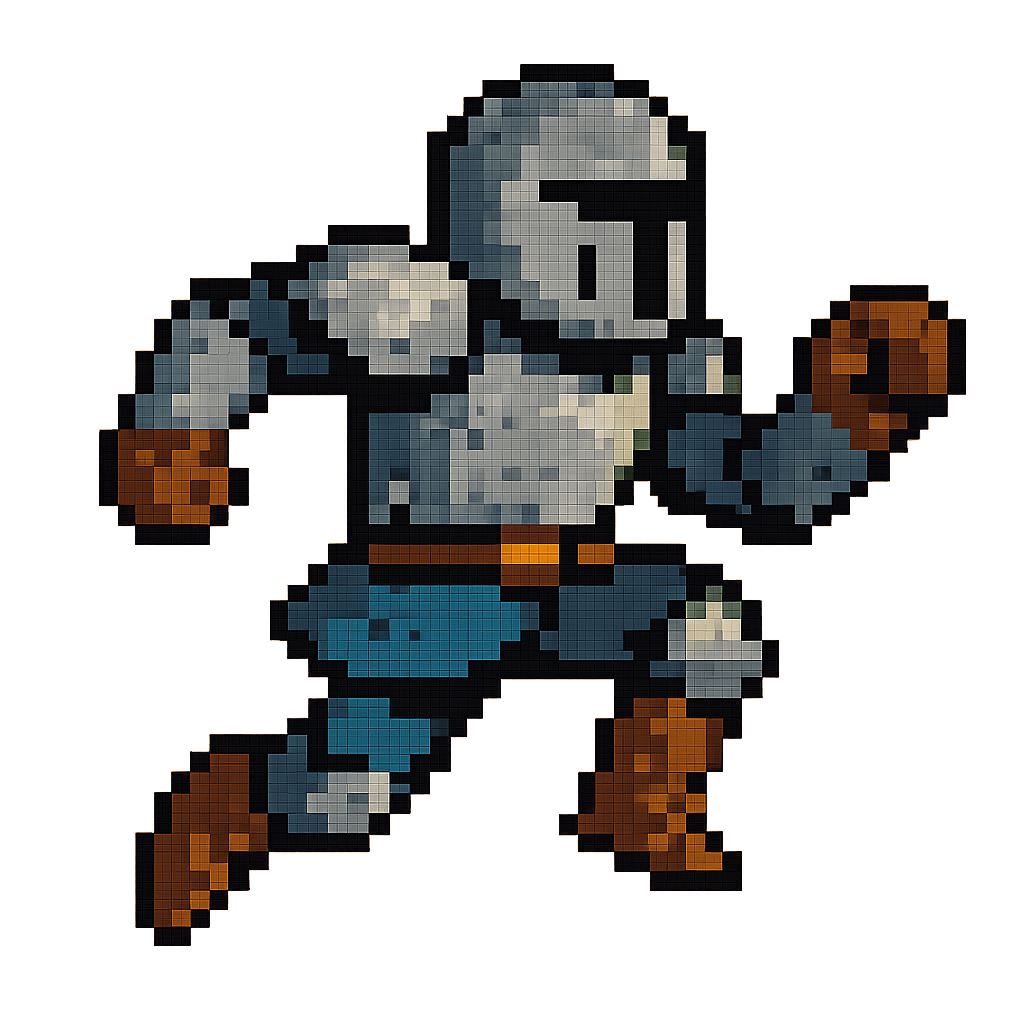 Make a sprite of a knight jumping, without using any type of sword. style 2d platformer